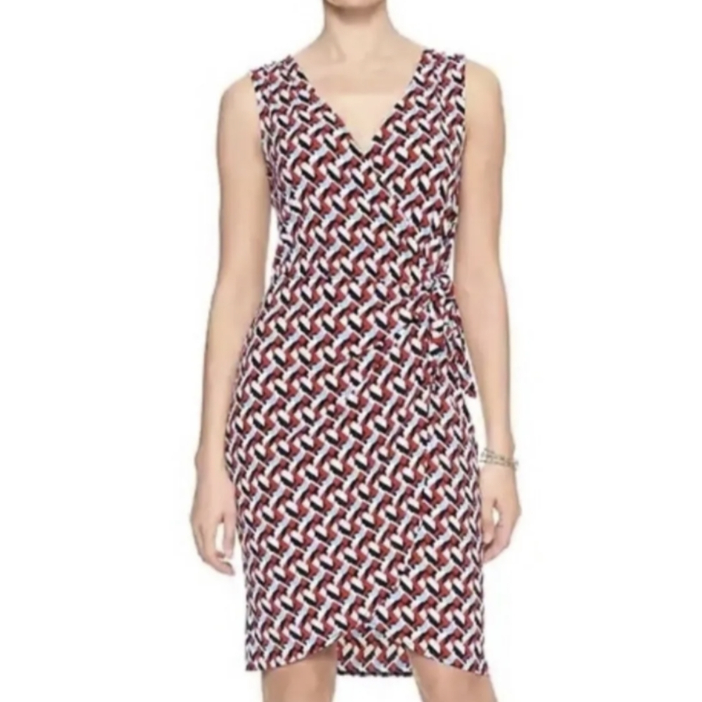 Banana Republic Factory Sleeveless Abstract Print Faux Wrap Dress